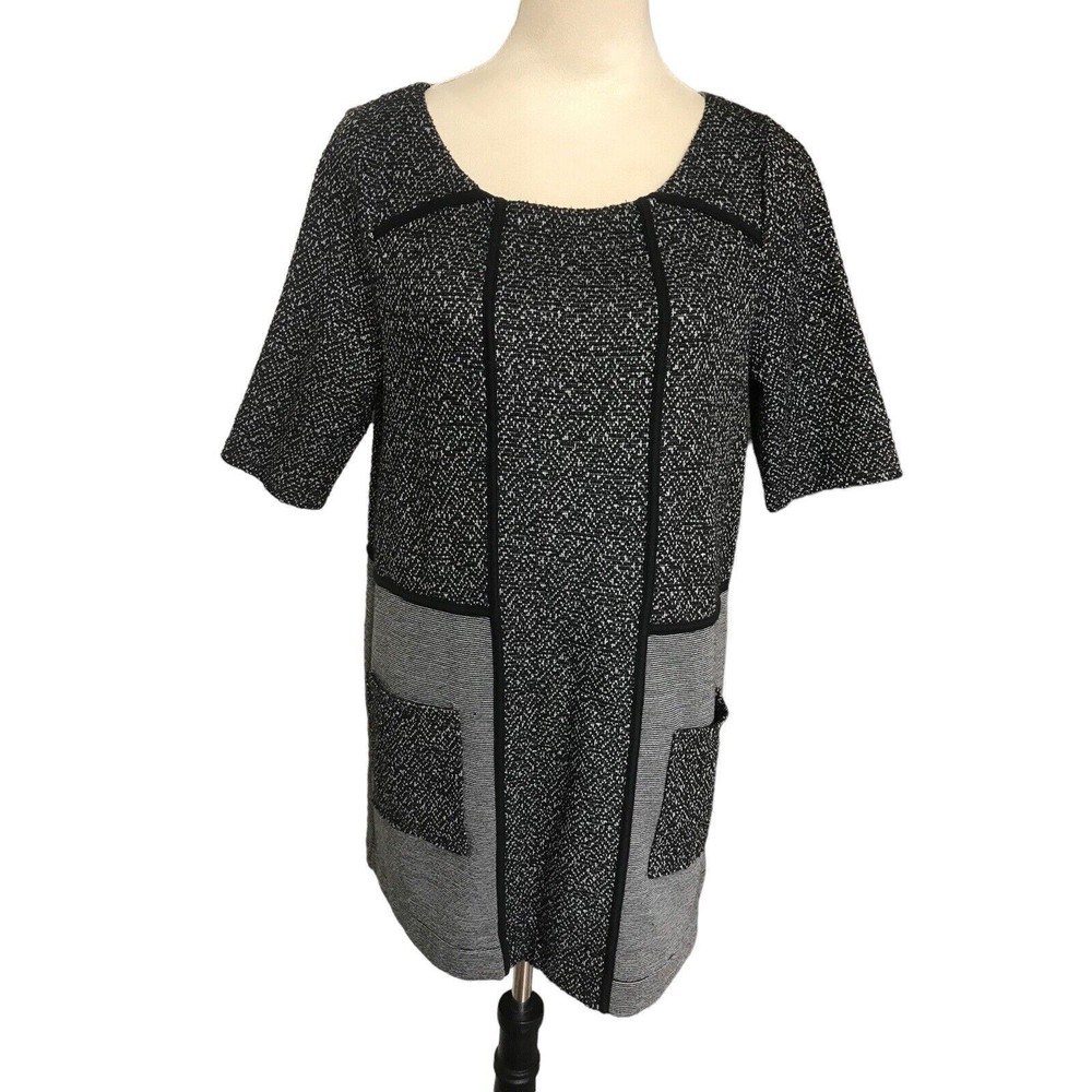 ANTHROPOLOGIE Meadow Rue Mitzie Black Short Sleeves Short Tunic Dress  Sz M